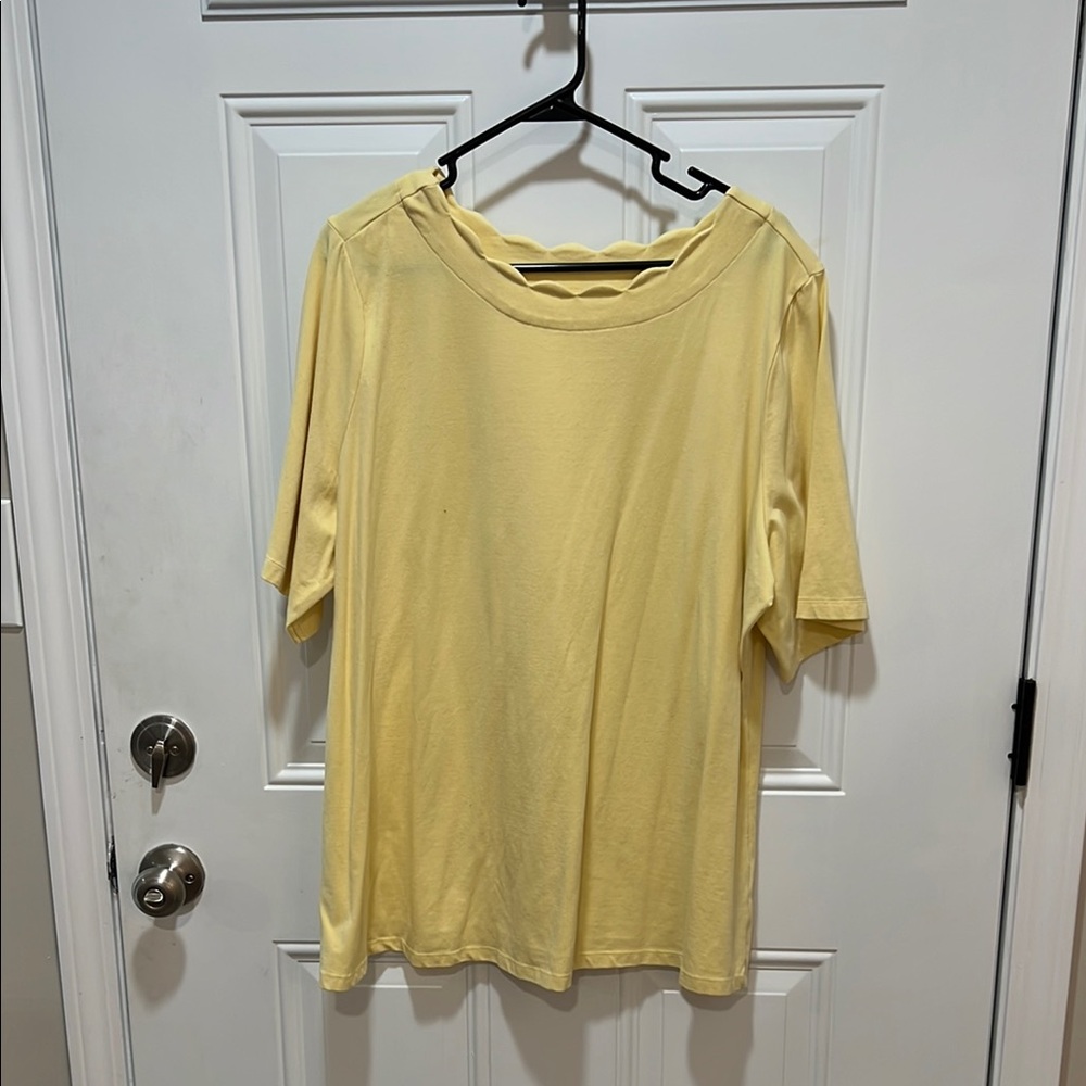 Yellow Short Sleeve T-Shirt with Scallop Neck Detail